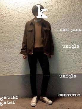 「アイテム（その他トップス、ホワイト系）」を使った、KENJIさん（メンズ・180cm）の冬コーディネート