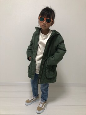 「GAP（ギャップ）のアイテム（モッズコート）」を使った、キツネコウロギさん（キッズ・120cm）の冬コーディネート