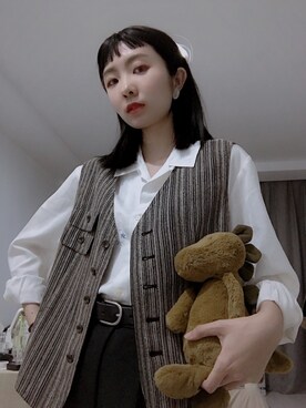 「アイテム（おもちゃ、グリーン系）」を使った、了不起的珍妮さん（レディース・162cm）の春コーディネート