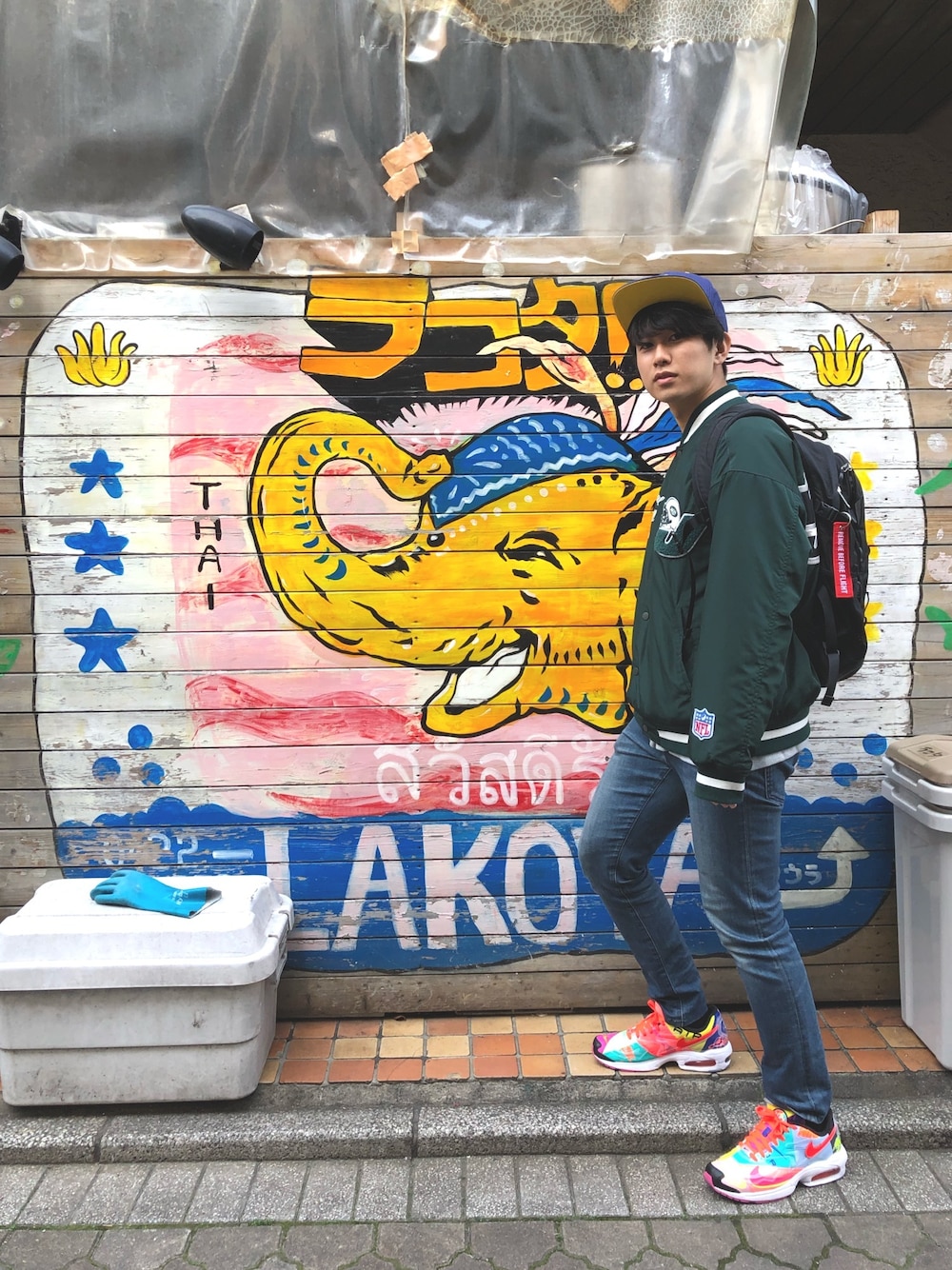「キャップ、MA-1、GU、NIKE、スニーカー、THE NORTH FACE」｜「new york joeのアイテム（キャップ、ブルー系）」を使った、atyoyama1123さん（メンズ・170cm）の冬コーディネートの1枚目の写真