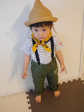 「maarook（マルーク）のアイテム（帽子）」を使った、なのなのなのさん（キッズ・80cm）の春コーディネート