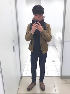 「A.P.C.」｜「アイテム（ライダースジャケット）」を使った、namoさん（メンズ・168cm）の冬コーディネート
