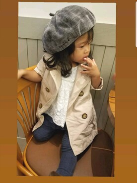 「しまむら（シマムラ）のアイテム（トレンチコート）」を使った、taiga.rioさん（キッズ・90cm）の秋コーディネート