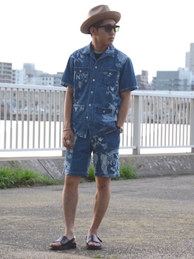 「schott（ショット）のSchott/ショット/LENOX/サングラス　日本製（サングラス）」を使った、RYOHEI  TOTOKIさん（メンズ・165cm）の夏コーディネート