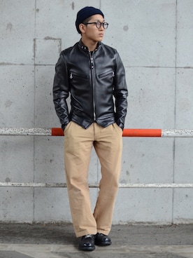 「ニットキャップ」｜「アイテム（ライダースジャケット）」を使った、RYOHEI  TOTOKIさん（メンズ・165cm）の春コーディネート
