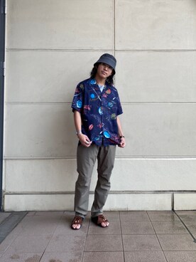 「schott（ショット）のSchott/ショット/HAWAIIAN SHIRT PLANET/ハワイアンシャツ プラネット（シャツ/ブラウス）」を使った、RYOHEI  TOTOKIさん（メンズ・165cm）の夏コーディネート