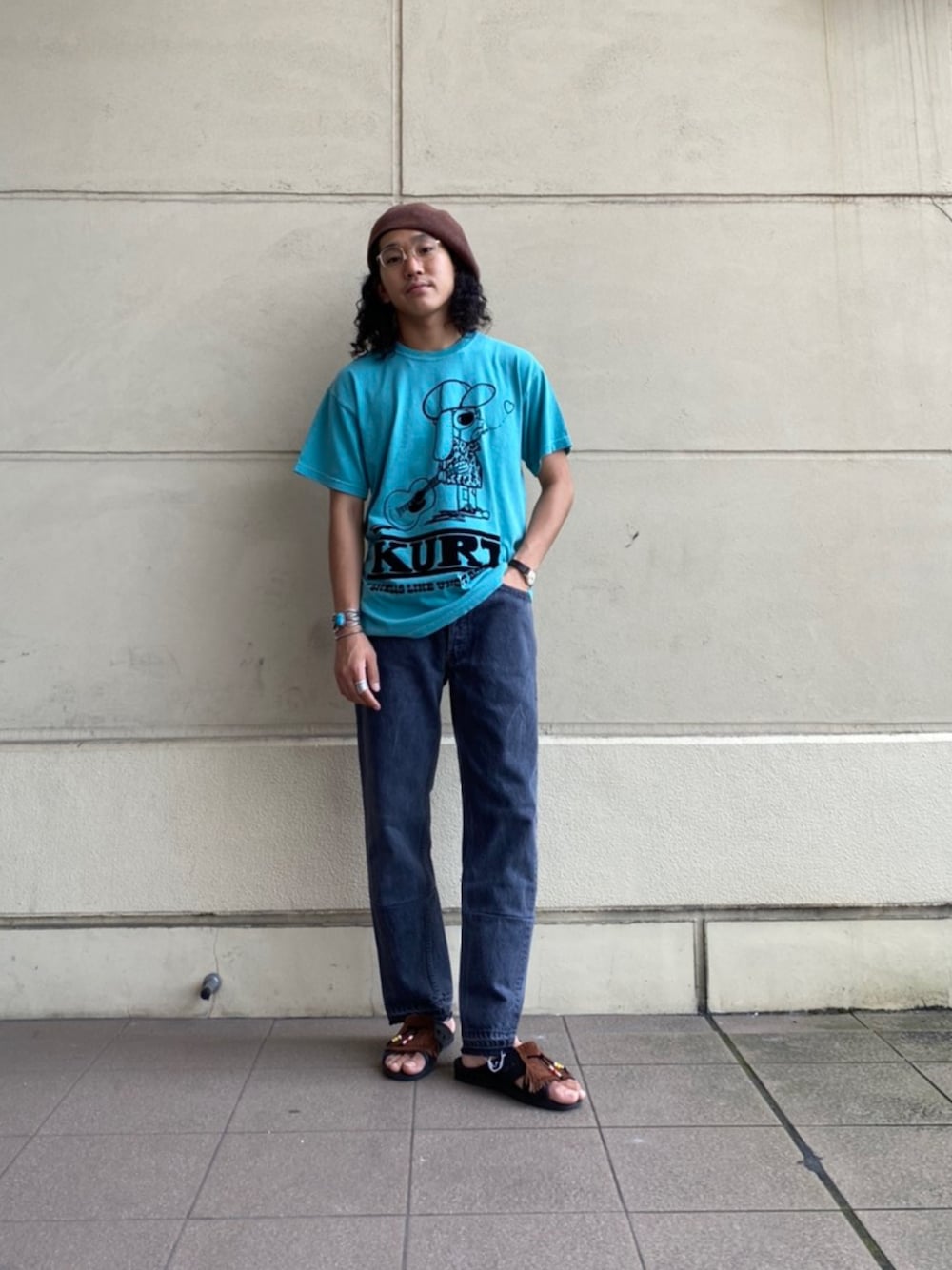 「SCHOTT、Schott TOKYO-BAY、ショット、アメカジ、ファッションの力を信じよう、ベレー帽、バンドT、カートコバーン、ブラックデニム、ベンサン」｜「schottのアイテム（デニムパンツ、ブラック系）」を使った、RYOHEI  TOTOKIさん（メンズ・165cm）の夏コーディネートの1枚目の写真