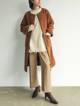 「パイピングコート」｜「アイテム（ジャケット/アウター）」を使った、sakioさん（レディース・170cm）の秋コーディネート