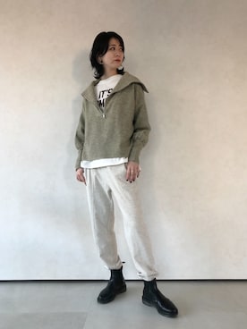 「Auntie Rosa Holiday（アンティローザホリデー）のバルーンスリーブハーフZIPニット（ニット/セーター）」を使った、sakioさん（レディース・170cm）の冬コーディネート