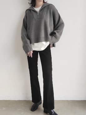 「VACANCY（ヴァカンシー）のハーフジップPO（Knitwear、ブラック系）」を使った、sakioさん（レディース・170cm）の冬コーディネート