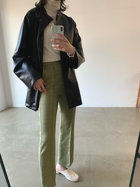 「VACANCY（ヴァカンシー）の【VACANCY】エコレザーノーカラージャケット（Other outerwear、ブラック系）」を使った、sakioさん（レディース・170cm）の冬コーディネート