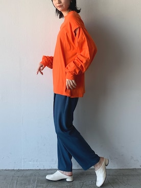 「VACANCY（ヴァカンシー）の2WAYスリーブTシャツ（T Shirts、オレンジ系）」を使った、sakioさん（レディース・170cm）の春コーディネート