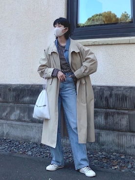 「VACANCY（ヴァカンシー）の【VACANCY】ビッグシルエットスタンドフレアコート（Other outerwear、ベージュ系）」を使った、sakioさん（レディース・170cm）の春コーディネート