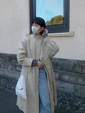 「VACANCY（ヴァカンシー）の【VACANCY】ビッグシルエットスタンドフレアコート（Other outerwear、ベージュ系）」を使った、sakioさん（レディース・170cm）の春コーディネート
