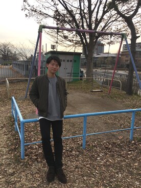 「RAGEBLUE（レイジブルー）のアイテム（スタジャン）」を使った、Kohey Fさん（メンズ・170cm）の冬コーディネート