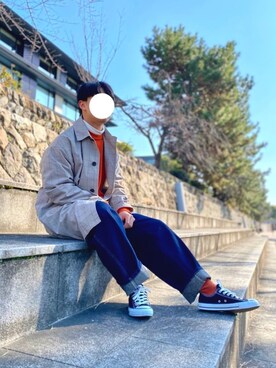 「RAGEBLUE（レイジブルー）のアイテム（ステンカラーコート）」を使った、たかさん（メンズ・168cm）の冬コーディネート