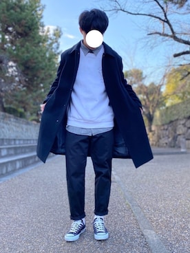 「tk.TAKEO KIKUCHI（ティーケータケオキクチ）のアイテム（ステンカラーコート）」を使った、たかさん（メンズ・168cm）の冬コーディネート