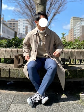 「RAGEBLUE（レイジブルー）のアイテム（ステンカラーコート）」を使った、たかさん（メンズ・168cm）の春コーディネート