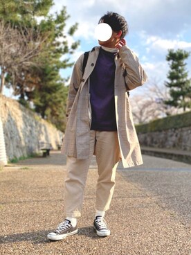 「RAGEBLUE（レイジブルー）のアイテム（ステンカラーコート）」を使った、たかさん（メンズ・168cm）の春コーディネート