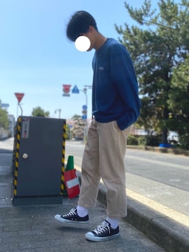 「ciatreのアイテム（Tシャツ/カットソー、ブルー系）」を使った、たかさん（メンズ・168cm）の春コーディネート