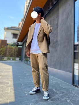 「niko and...（ニコアンド）の【CM着用アイテム】シャツジャケット（テーラードジャケット、ベージュ系）」を使った、たかさん（メンズ・168cm）の春コーディネート