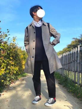 「RAGEBLUE（レイジブルー）のアイテム（ステンカラーコート）」を使った、たかさん（メンズ・168cm）の春コーディネート