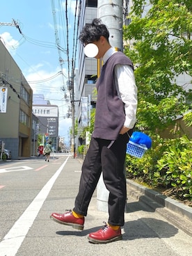 「shiki tokyo（シキトウキョウ）のMultiway OVERSIZED KNIT VEST / マルチウェイオーバーサイズニットベスト（ベスト、グレー系）」を使った、たかさん（メンズ・168cm）の春コーディネート