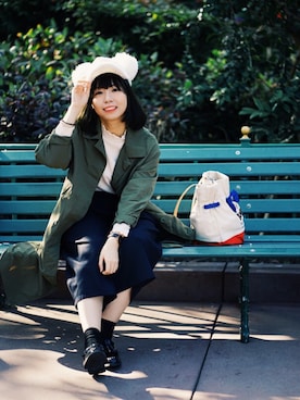 「GU（ジーユー）のアイテム（ピーコート）」を使った、MandaPandaさん（レディース・165cm）の冬コーディネート