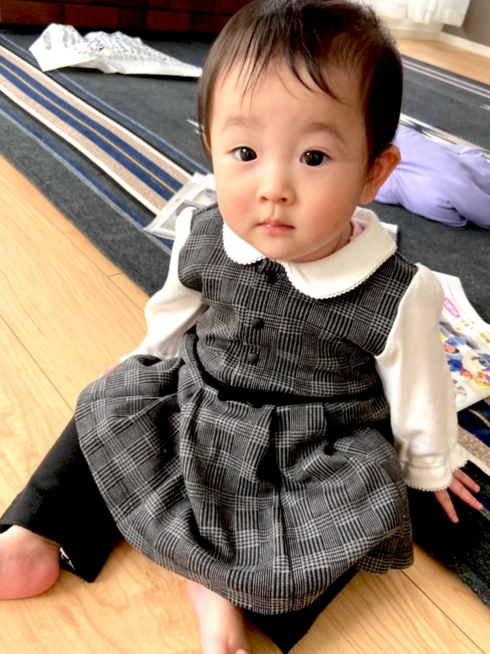 「フォーマルワンピース、モノトーンコーデ」｜「西松屋のアイテム（シャツワンピース、グレー系）」を使った、✿*: 𝕄𝕚𝕚𝕥𝕒𝕟 さん（レディース・152cm）の秋コーディネートの1枚目の写真