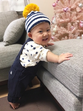 「PETIT BATEAU（プチバトー）のアイテム（サロペット/オーバーオール）」を使った、Lilyさん（キッズ・70cm）の秋コーディネート