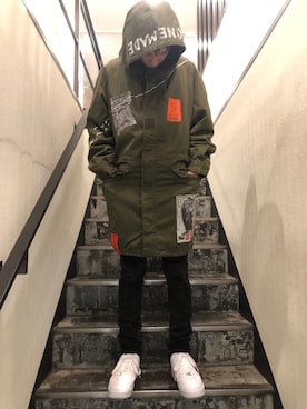 「ONE MADE（ワンメイド）のアイテム（モッズコート）」を使った、HIDEさん（メンズ・170cm）の秋コーディネート