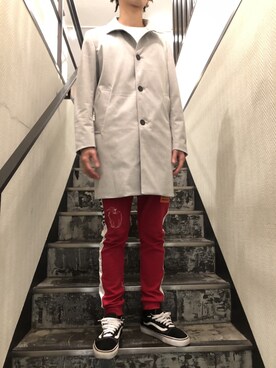 「maxsix（マックスシックス）のアイテム（ステンカラーコート）」を使った、HIDEさん（メンズ・170cm）の冬コーディネート