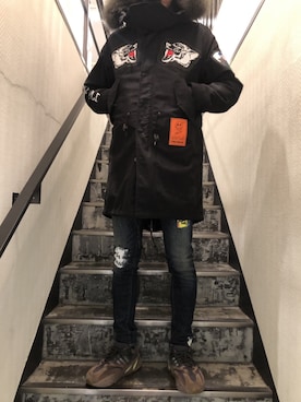 「ONE MADE（ワンメイド）のアイテム（モッズコート）」を使った、HIDEさん（メンズ・170cm）の冬コーディネート