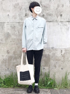 「EMMA CLOTHES（エマクローズ）のウォッシュ加工コットンビッグシルエットシャツ（シャツ/ブラウス）」を使った、kitsuneさん（メンズ・182cm）の春コーディネート