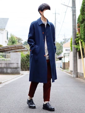 「Steven Alan（スティーブンアラン）のアイテム（ステンカラーコート）」を使った、kitsuneさん（メンズ・182cm）の秋コーディネート