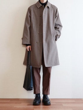 「アイテム（ステンカラーコート）」を使った、kitsuneさん（メンズ・182cm）の冬コーディネート