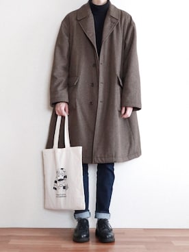 「BEAMS LIGHTS（ビームスライツ）のアイテム（ステンカラーコート）」を使った、kitsuneさん（メンズ・182cm）の冬コーディネート