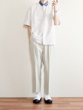 kitsuneさんの「ブライトポプリンリラックスレギュラーカラーオーバーCPOシャツ 1/2 sleeve(EMMA CLOTHES)」を使ったコーディネート