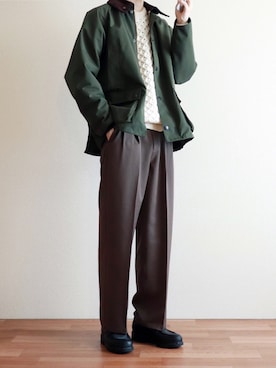 「ケーブルニット」｜「アイテム（ブルゾン）」を使った、kitsuneさん（メンズ・182cm）の秋コーディネート