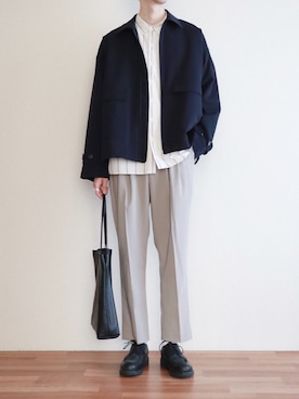 「スリットパンツ」｜「アイテム（ブルゾン）」を使った、kitsuneさん（メンズ・182cm）の冬コーディネート