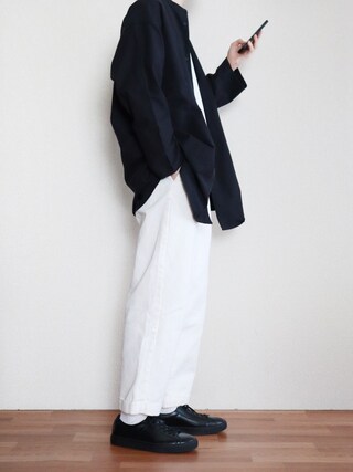 kitsune使用「無印良品（洗いざらしオックススタンドカラーロングシャツ 男女兼用Ｌ－ＸＬ・黒）」的時尚穿搭