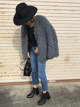 「MOUSSY（マウジー）のアイテム（ノーカラージャケット）」を使った、12anna23さん（レディース・159cm）の冬コーディネート