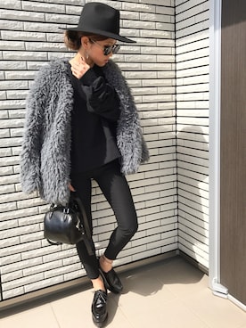 「MOUSSY（マウジー）のアイテム（ノーカラージャケット）」を使った、12anna23さん（レディース・159cm）の冬コーディネート