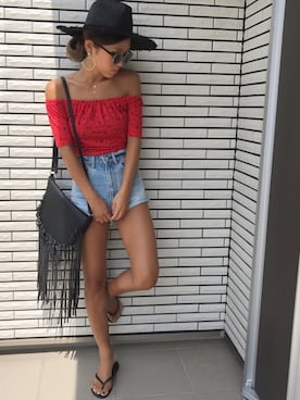 「rienda（リエンダ）のアイテム（キャップ）」を使った、12anna23さん（レディース・159cm）の夏コーディネート