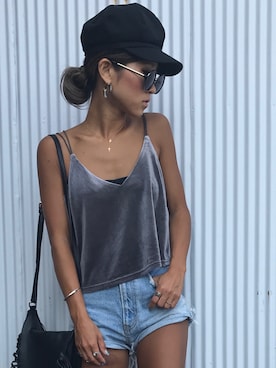 「SLY（スライ）のアイテム（キャスケット）」を使った、12anna23さん（レディース・159cm）の夏コーディネート