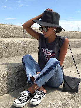 「Ameri（アメリ）のアイテム（ハット）」を使った、12anna23さん（レディース・159cm）の秋コーディネート