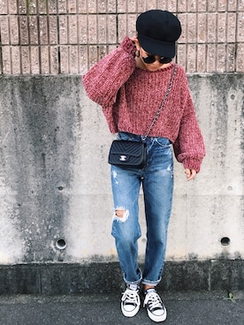 「SLY（スライ）のアイテム（キャスケット）」を使った、12anna23さん（レディース・159cm）の秋コーディネート