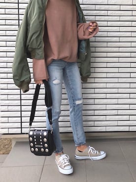 「MOUSSY（マウジー）のHAND DOWN Remake BZ（ブルゾン）」を使った、12anna23さん（レディース・159cm）の冬コーディネート