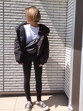 「MOUSSY（マウジー）のHW Rebirth L/BLACK SKINNY（デニムパンツ）」を使った、12anna23さん（レディース・159cm）の秋コーディネート