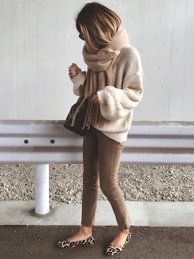 マフラー ベージュ系 コーディネート Zozotown